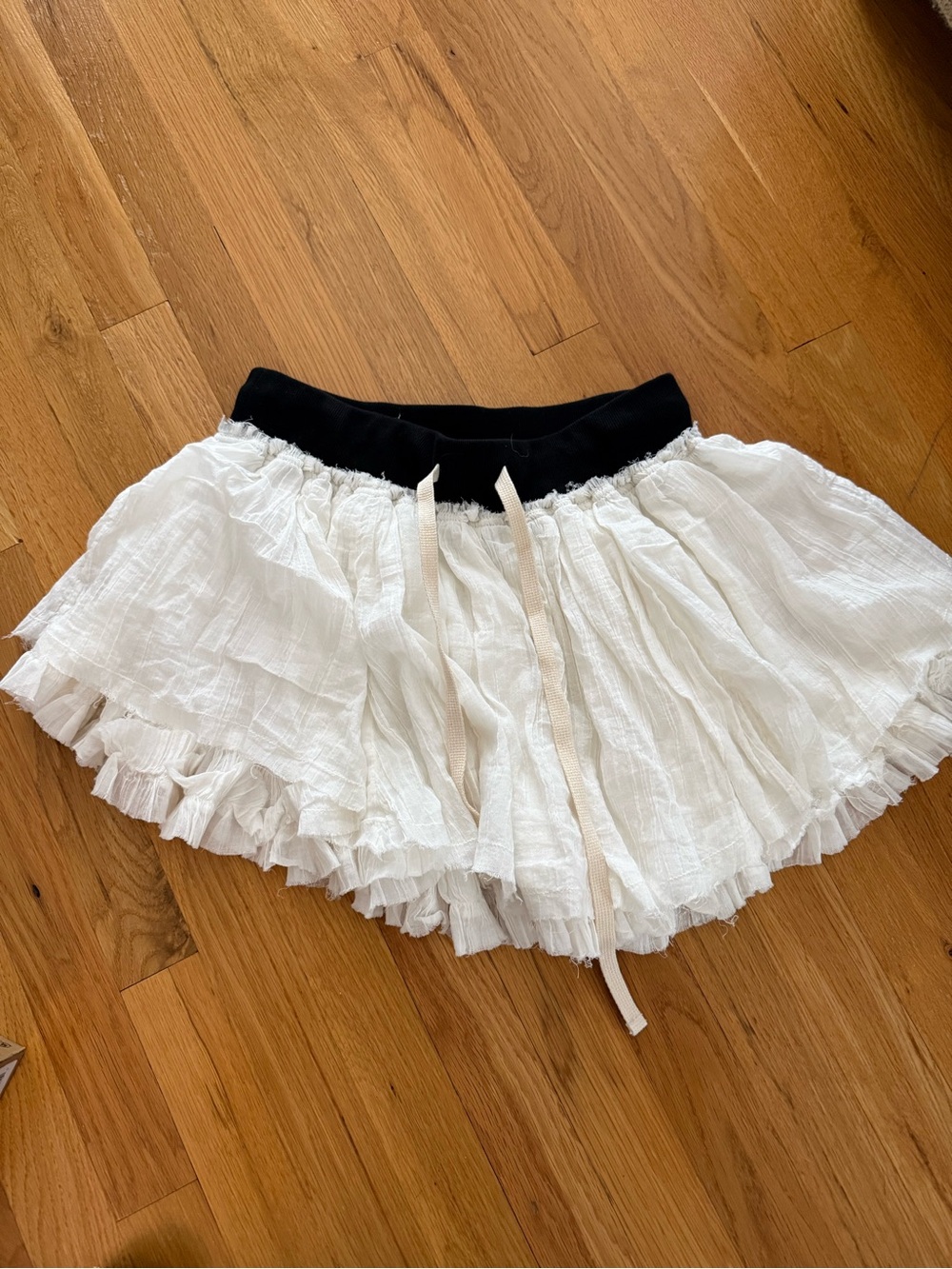 Free People White Tiered Ruffle Skirt with Black Waistband